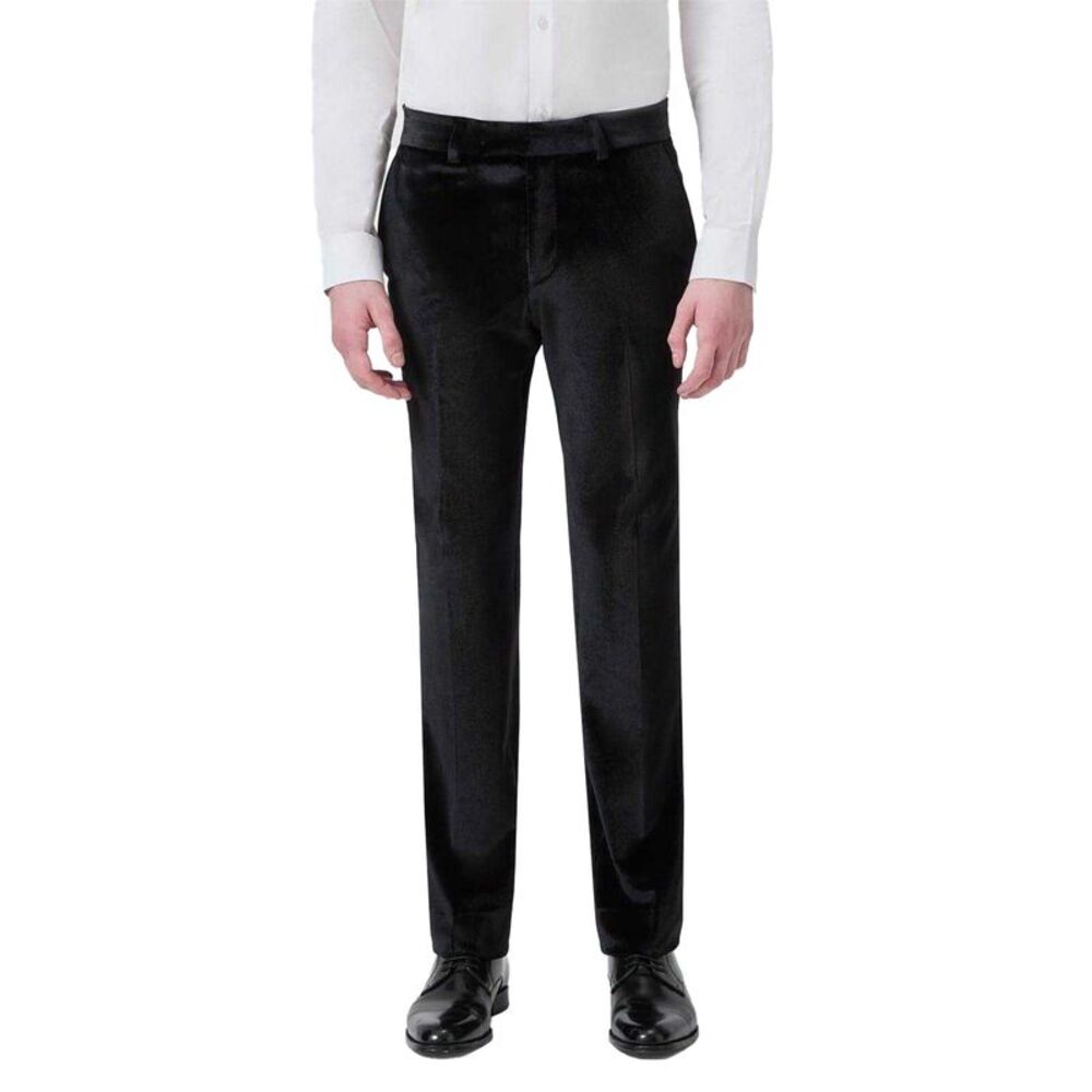 Twisted Tailor Mens Velvet Flat Fronted Tuxedo Trousers / Black